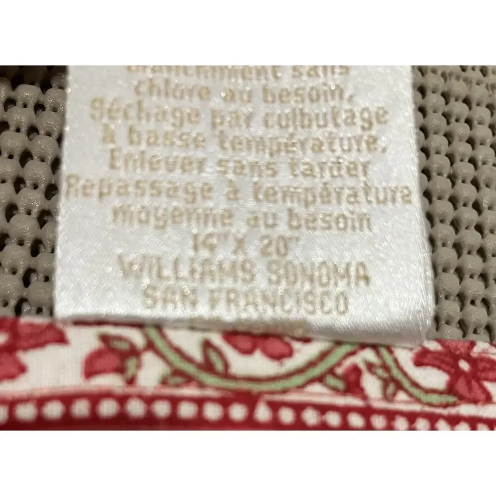 Williams Sonoma Placemats Set of 4 Ella Pink Paisley Ticking Stripe Crisp Cotton